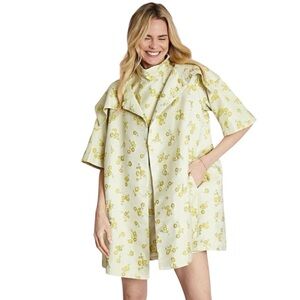 Buru Floral Print Oversized Point Collar 3/4 Sleeve Side Pocket Car Coat Sz M/L